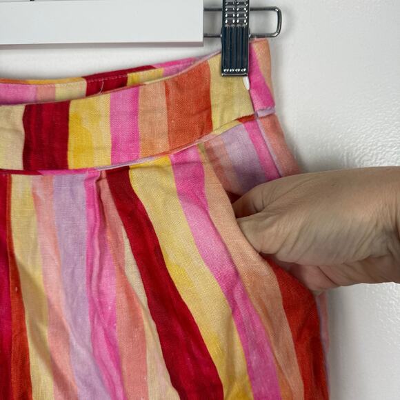 Farm Rio Sunny Stripe Linen Balloon Pants Pink Orange Pockets Sz XS - Picture 8 of 11